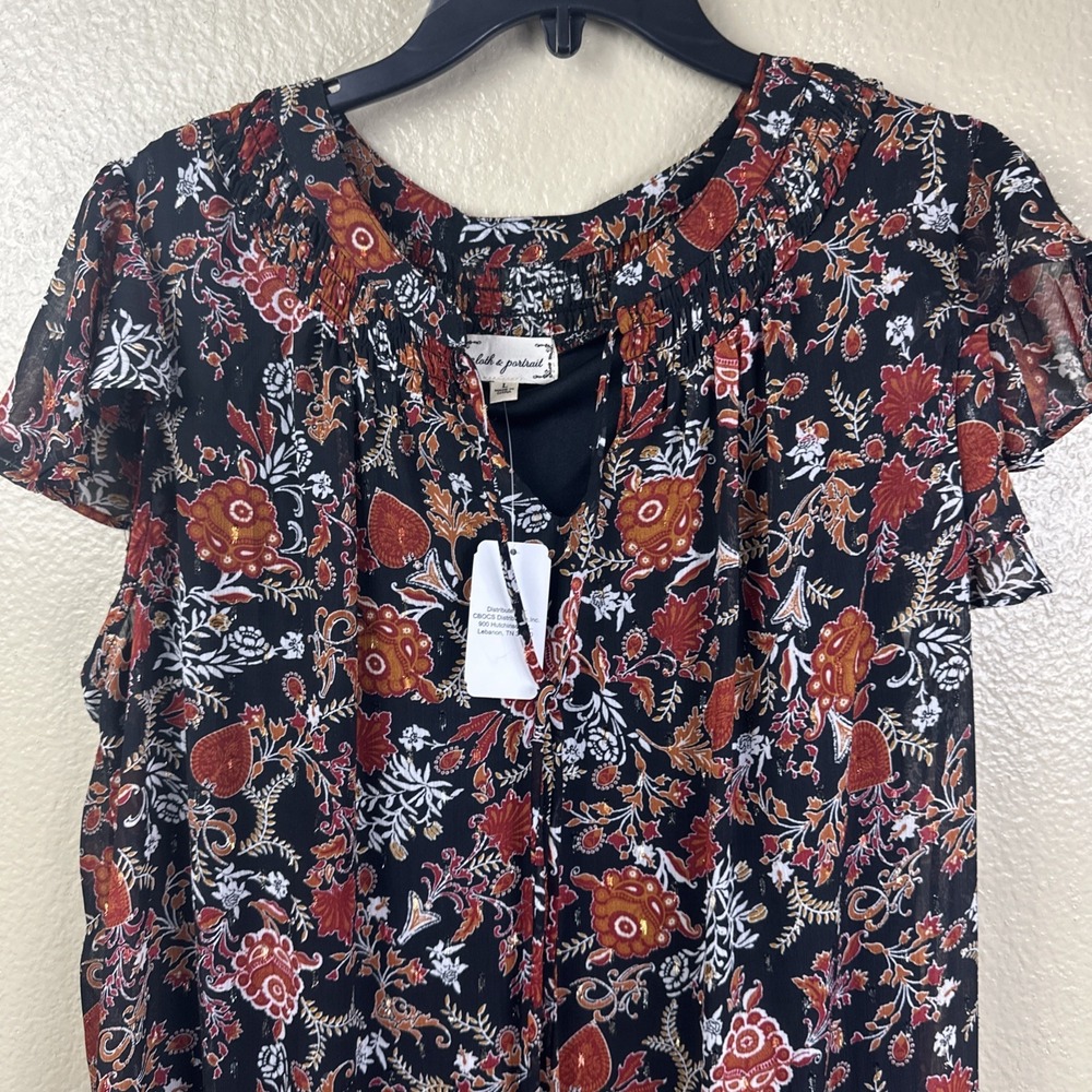 Cloth And Portrait Dress L Floral Fall Sleeveless Hi Low Maxi rust Black Slip - Picture 2 of 9